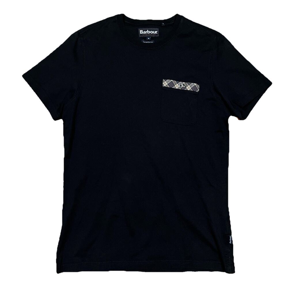 Barbour Men’s Tartan Pocket Trim Crewneck Short Sleeve Black T-Shirt Medium